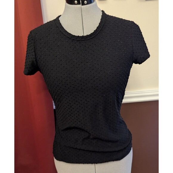Armani exchange Women's black‎ swiss dot tee Sz S Casual Stretch Going Out - Picture 1 of 3